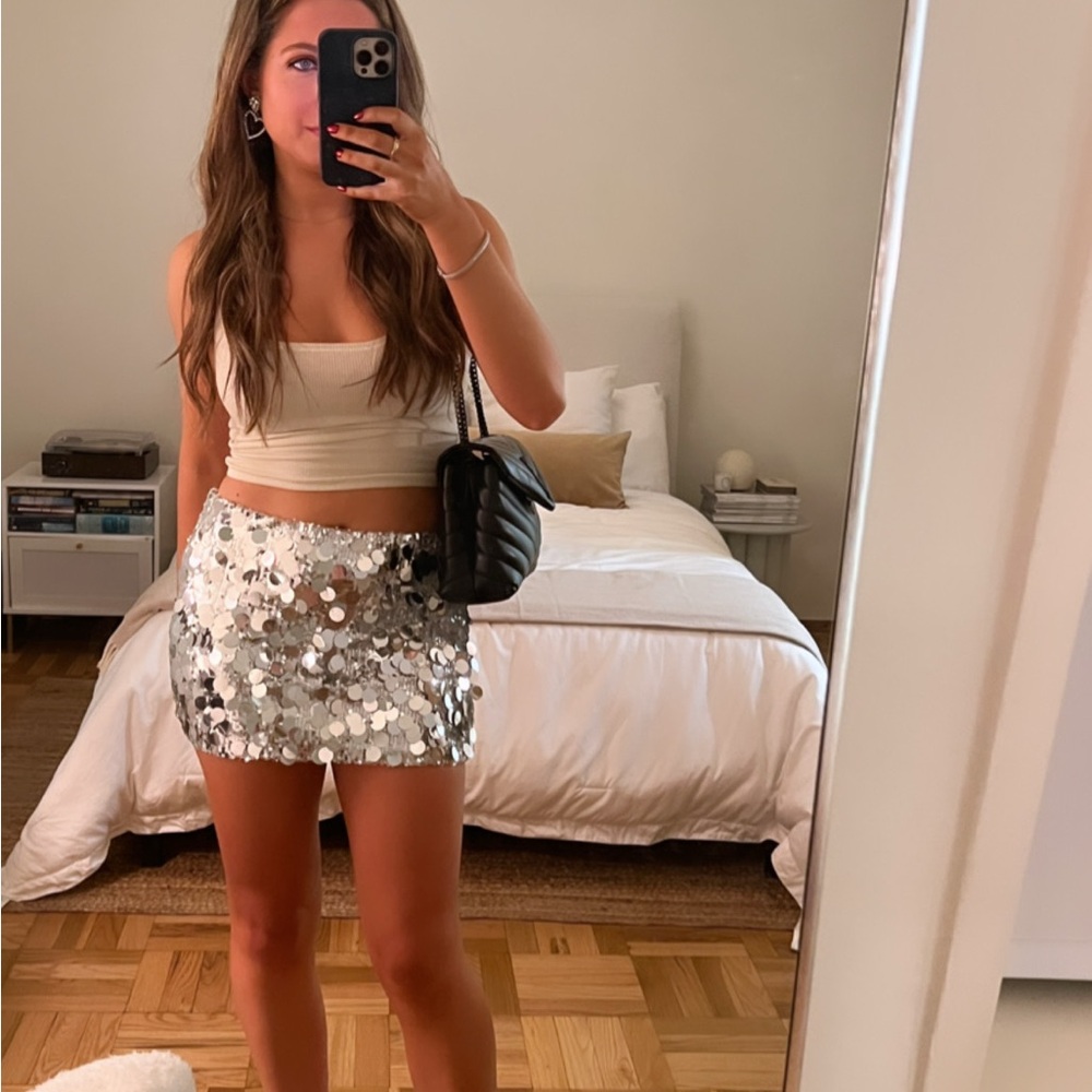 Edikted Sequin Silver Mini Skirt